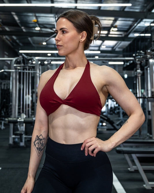 CTP “VEGA” SEAMLESS TWIST BRA IN CRIMSON