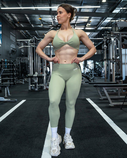 CTP “ECLIPSE” SEAMLESS TWIST BRA IN MATCHA