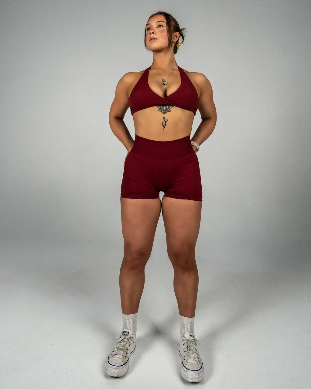 CTP “VEGA” SEAMLESS TWIST BRA IN CRIMSON COVERTHEPUMP