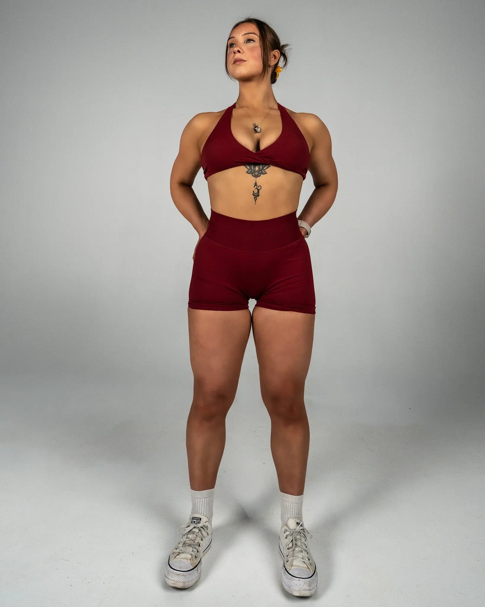 CTP “VEGA” SEAMLESS TWIST BRA IN CRIMSON COVERTHEPUMP