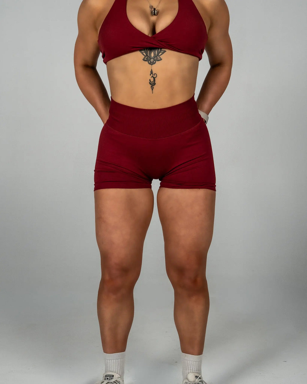 CTP “VEGA” SEAMLESS SCRUNCH SHORTS IN CRIMSON COVERTHEPUMP