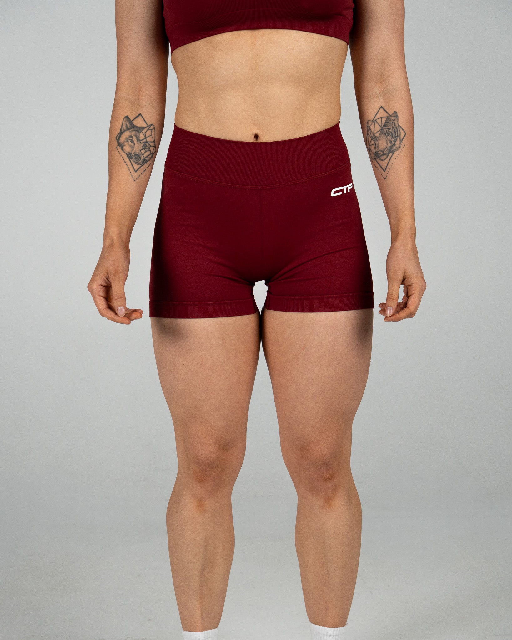 CTP “ELECTRA” SEAMLESS SCRUNCH SHORTS IN CRIMSON