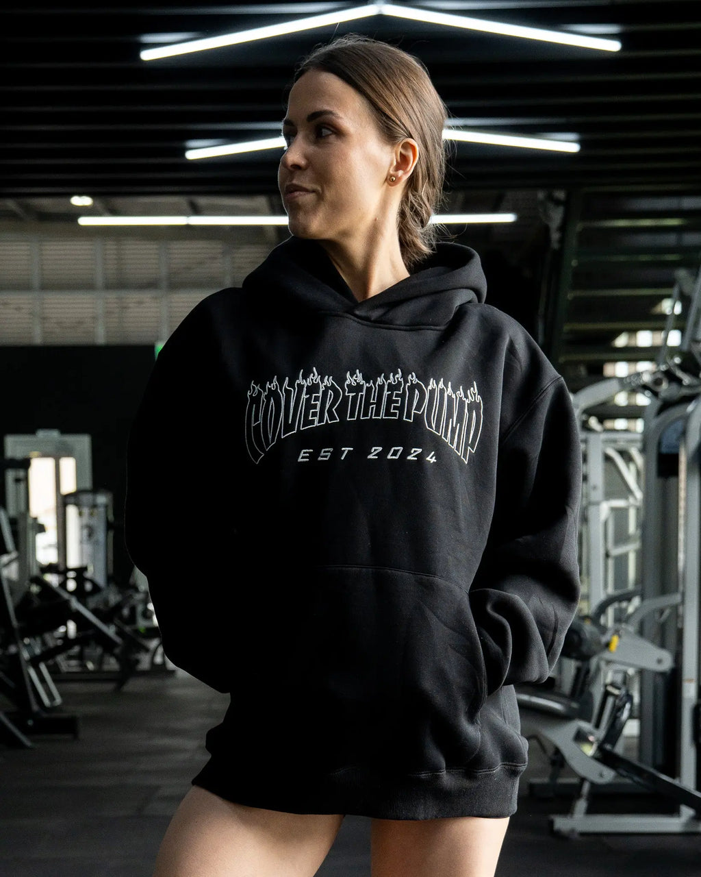 EMBROIDERED "INFERNO" UNISEX HOODIE IN BLACK X  WHITE FLAMES COVERTHEPUMP