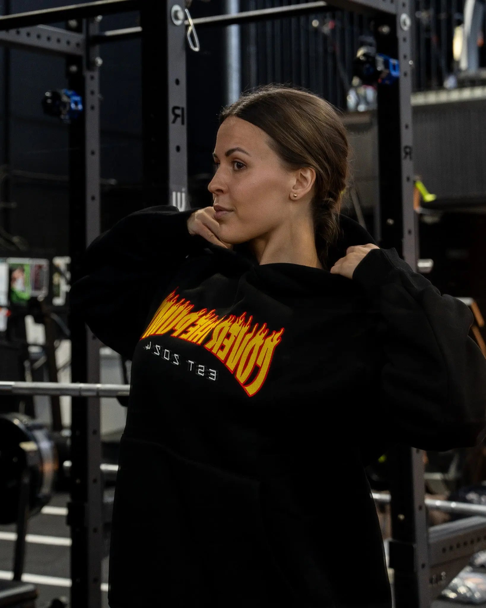 EMBROIDERED "INFERNO" UNISEX HOODIE IN BLACK X  YELLOW FLAMES COVERTHEPUMP