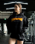 EMBROIDERED "INFERNO" UNISEX HOODIE IN BLACK X  YELLOW FLAMES COVERTHEPUMP