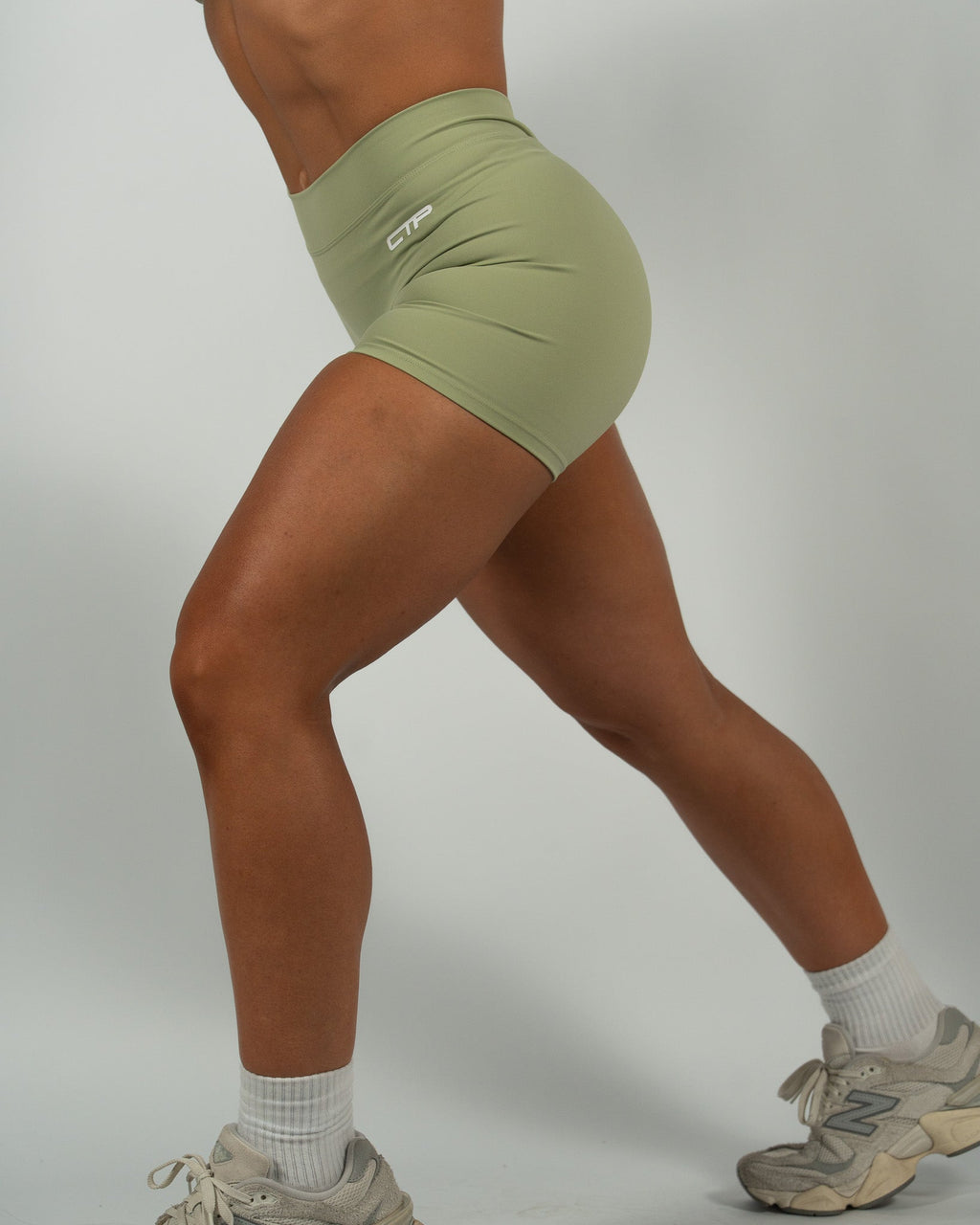 CTP “ELEVATE” SCRUNCH SHORTS IN MATCHA COVERTHEPUMP