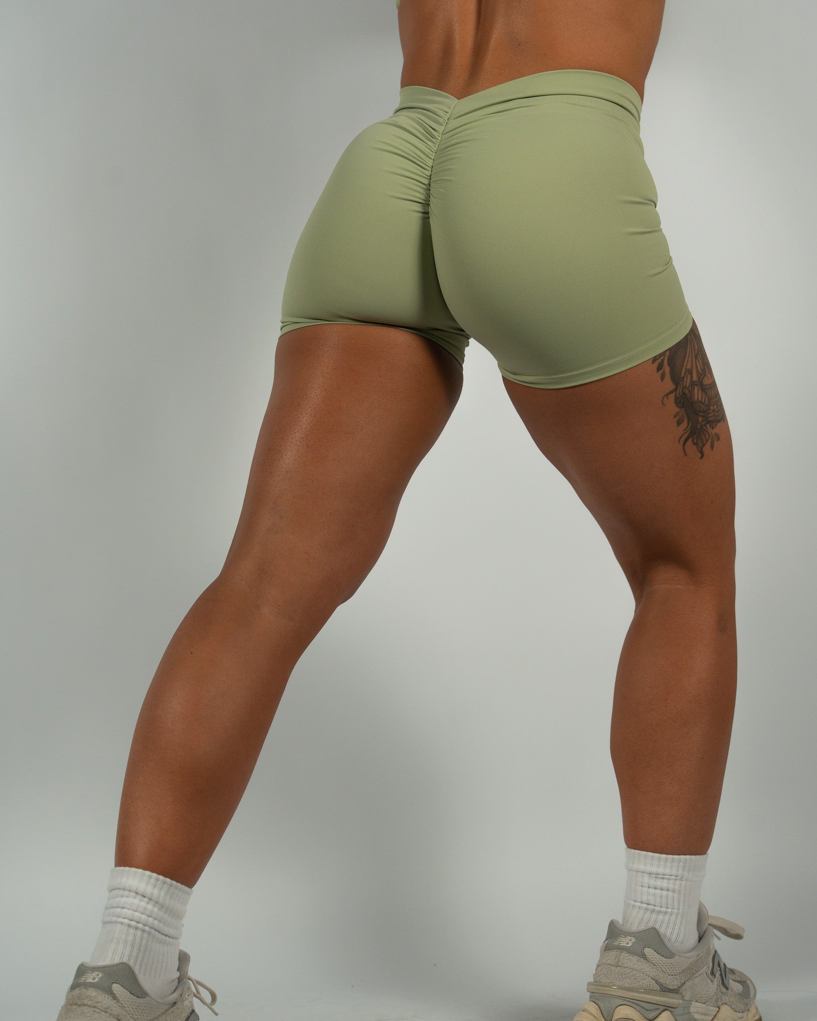CTP “ELEVATE” SCRUNCH SHORTS IN MATCHA COVERTHEPUMP