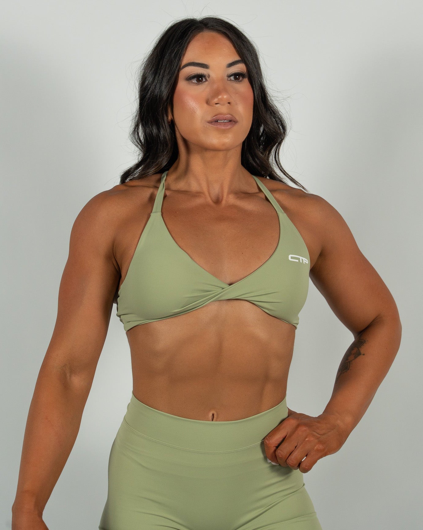 CTP “ELEVATE” SPORTS BRA IN MATCHA COVERTHEPUMP