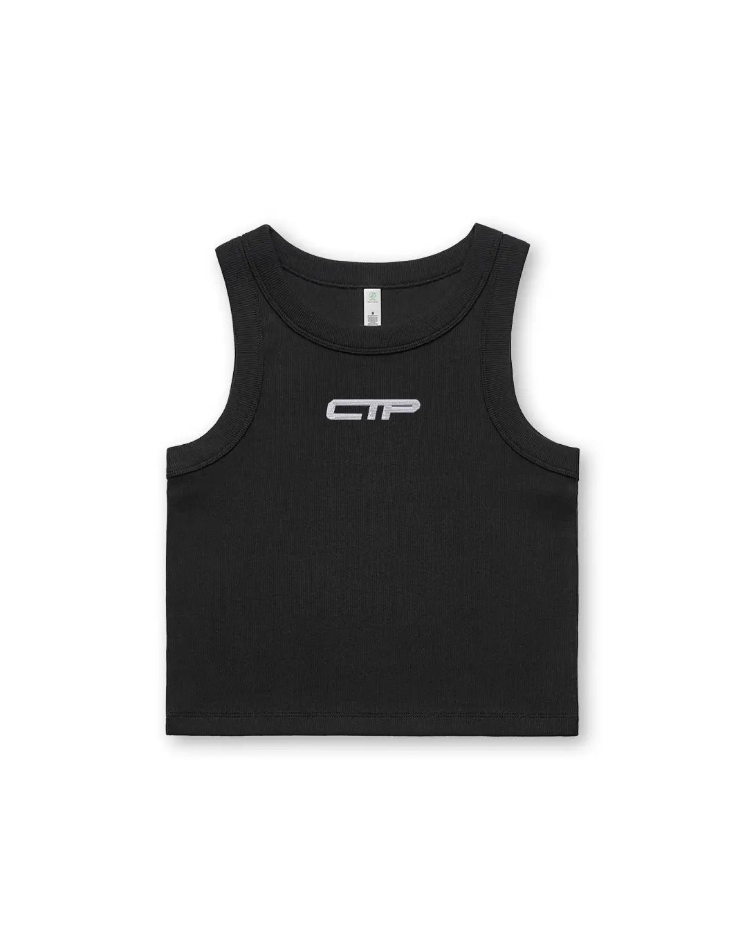 RIB CROP TANK IN BLACK COVERTHEPUMP