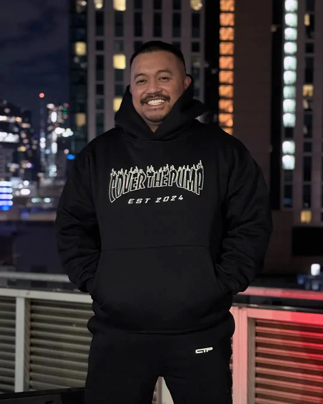 EMBROIDERED "INFERNO" UNISEX HOODIE IN BLACK X  WHITE FLAMES COVERTHEPUMP