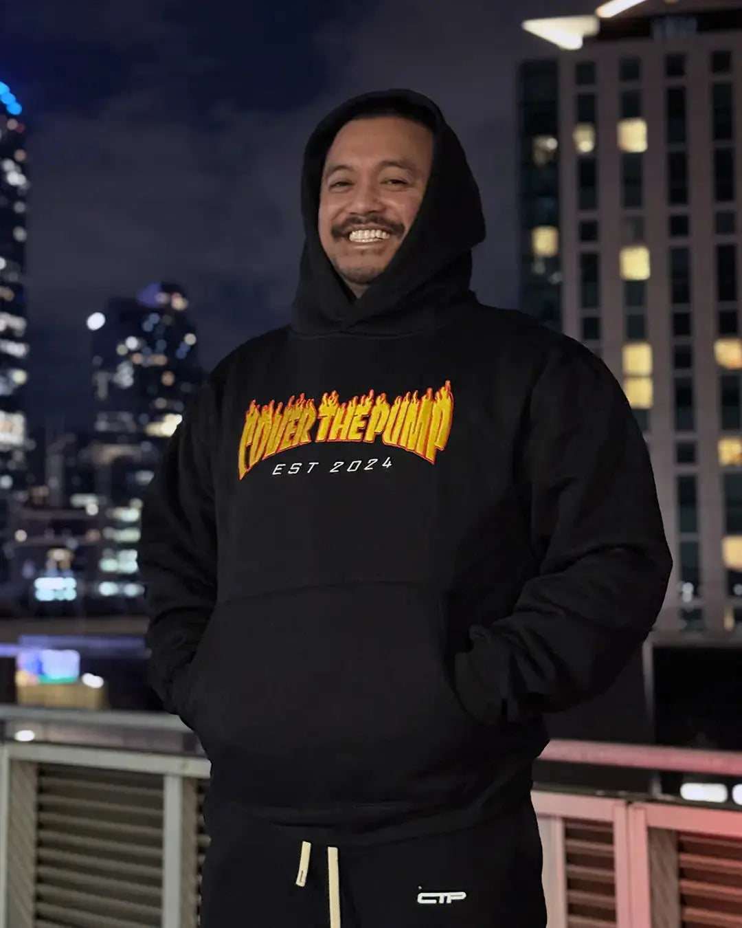 EMBROIDERED "INFERNO" UNISEX HOODIE IN BLACK X  YELLOW FLAMES COVERTHEPUMP